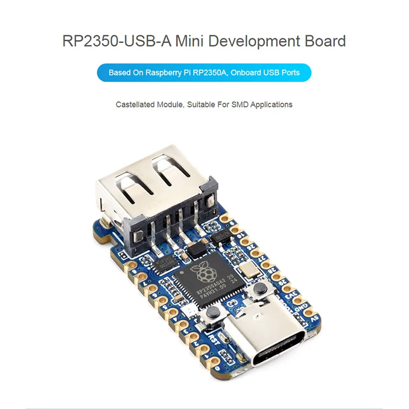 Raspberry Pi RP2350 USB A Mini Development Board 520KB SRAM 2MB Flash 50MHz Frequency Dual-core Arm Cortex-M33 Processor