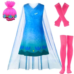 Disguise Wig+Dress+Cape+Gloves+socks Cosplay Princess Bobby Dress Cosplay Performance Costume Halloween Child Carnival Outfits