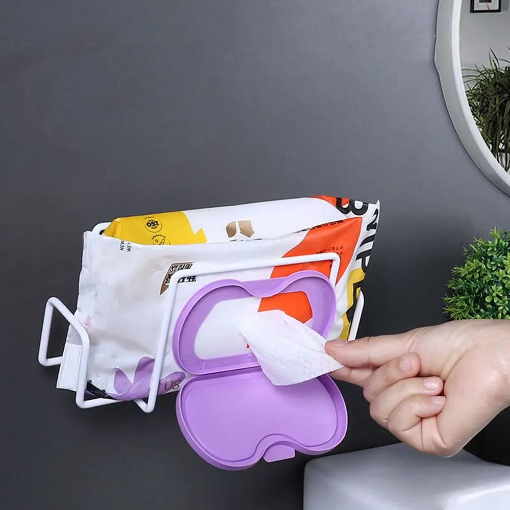 

Simple Iron Baby Wet Wipes Paper Holder Non Perforated Wall Mounted Toilet Tissue Storage Shelf White Tissue Holder Home