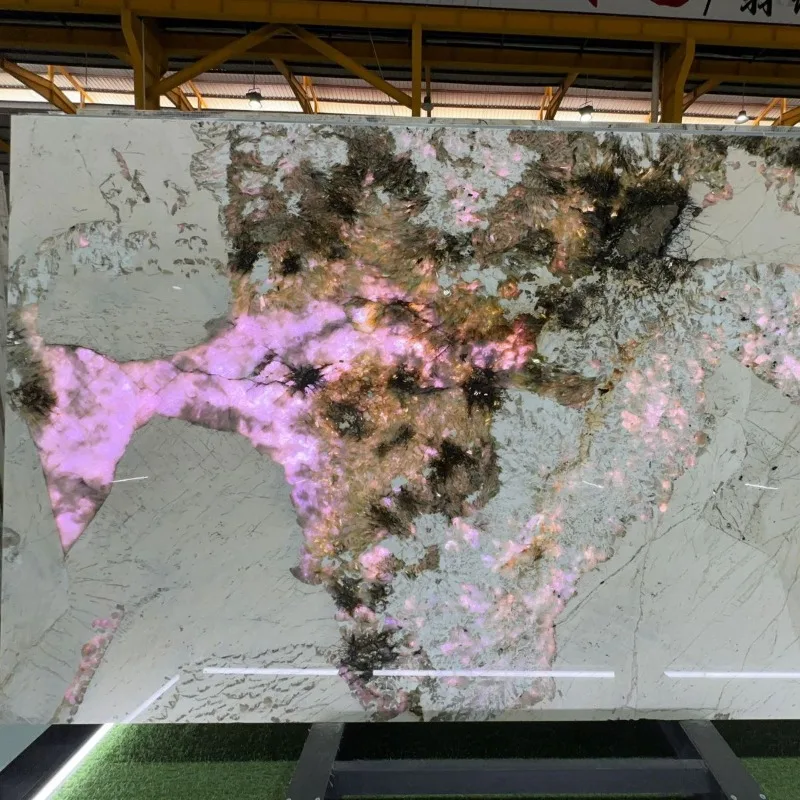 Customized peacock open screen marble background wall translucent stone natural luxury stone