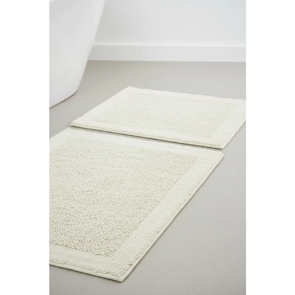 

Luxury White Cotton Bath Mat Set of 2, Plush & Absorbent, Spa Style for Modern Bathrooms