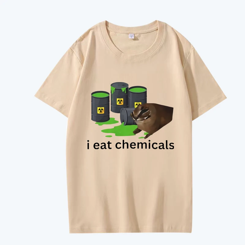 Funny I Eat Chemicals Cursed Cat Meme  T Shirt men women Oversized 100% Cotton short sleeve Summer print Unisex plus size tops