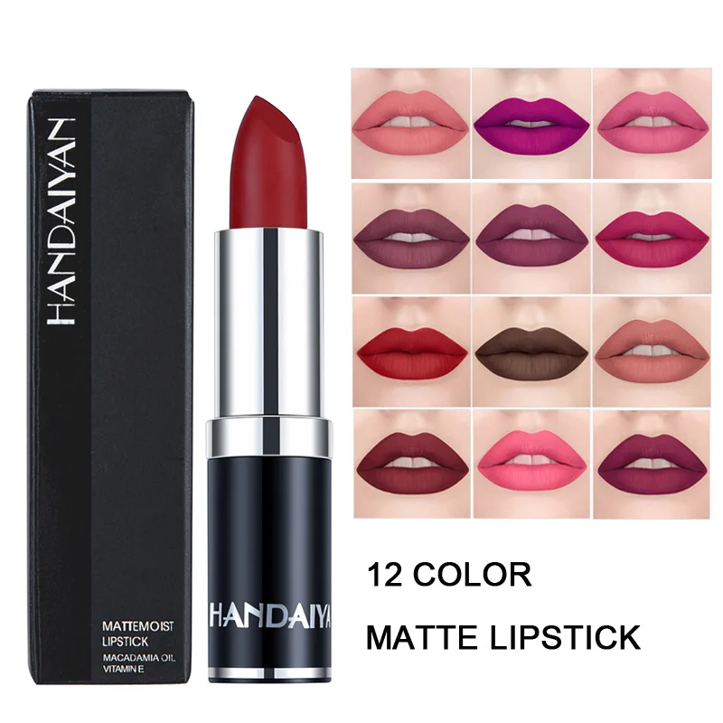 HANDAIYAN 12 colori rossetto opaco impermeabile idratare velluto Sexy lucidalabbra colore popolare vendita calda moda bellezza rossetto