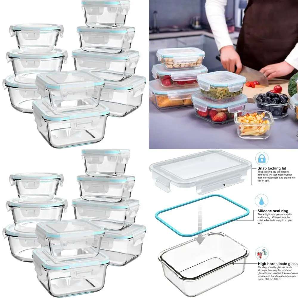 

18-Piece Glass Food Containers with Lids, Leak-Proof Meal Prep Sets, BPA-Free