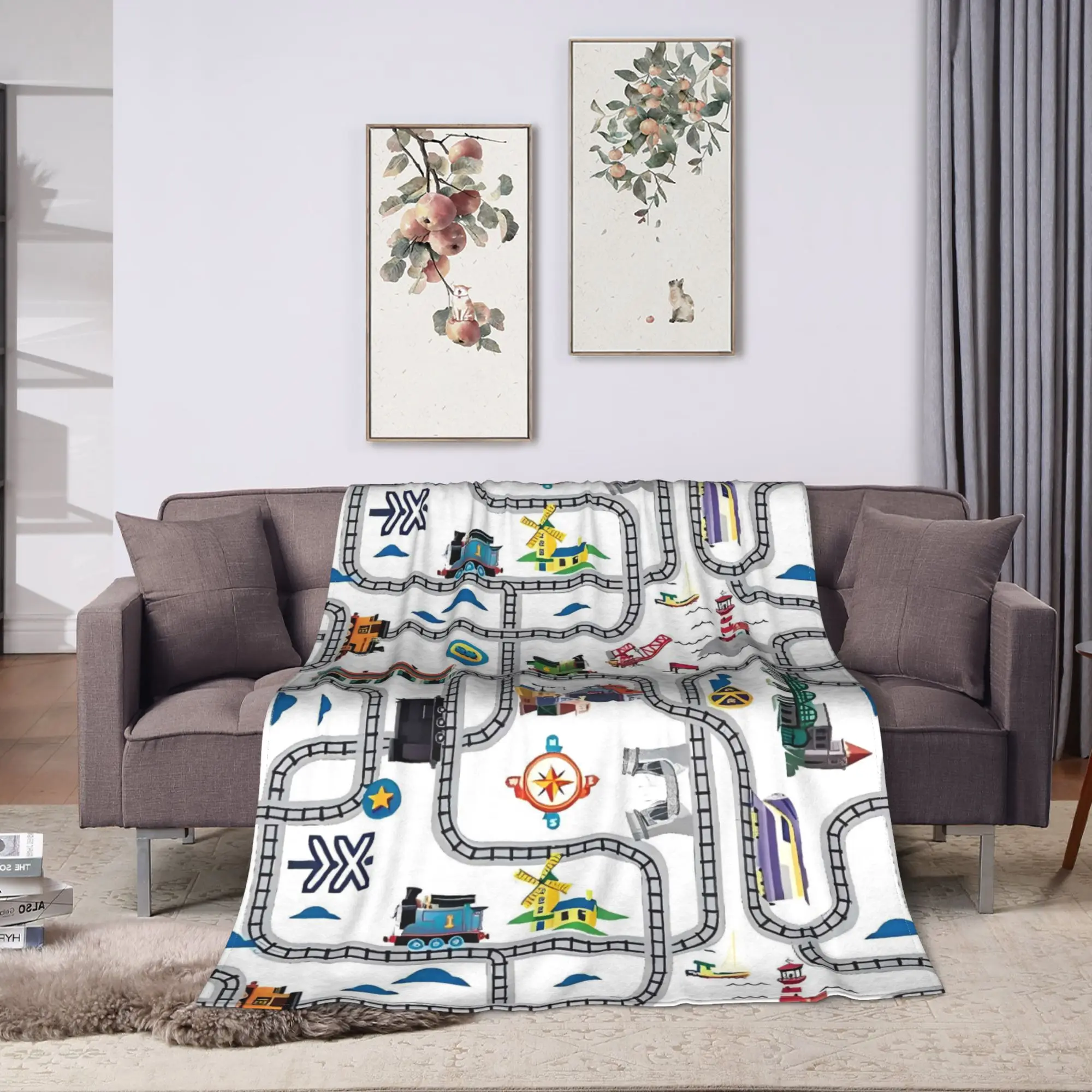 رايلي بليك C12512 بطانية الفانيلا T-Thomas The Train Friends مسارات السكك الحديدية سوبر الدافئة الفراش يلقي للمفرش أريكة سرير