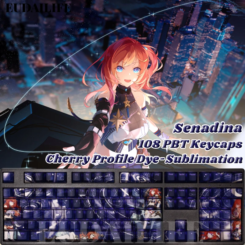 

Senadina 108 Keycap honkai Impact PBT DYE Sublimation Light Transmitting Cherry Switch Cross Key Cover for Mechanical Keyboard