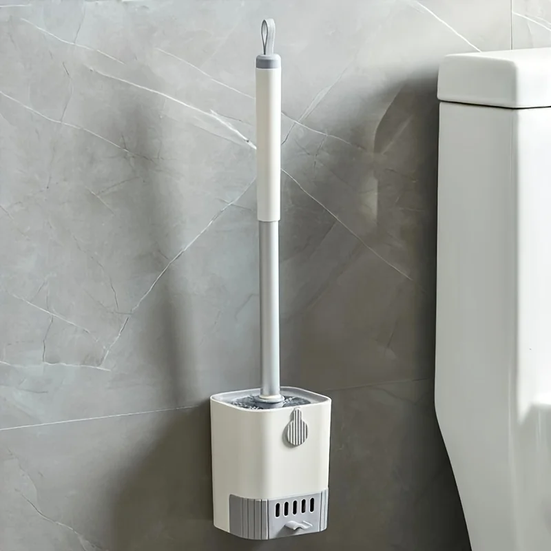 1 set, Wall-Mounted Toilet Brush Set with Long Handle - Flexible, No-Dead-Corner Design for Easy Bathroom Cleaning