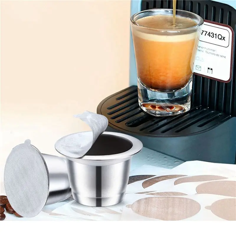 AT05-8Pcs For Nespresso Stainless Steel Refillable Coffee Capsule Coffee Filter Reusable Coffee Pod Reusable Cafe Machine DIY