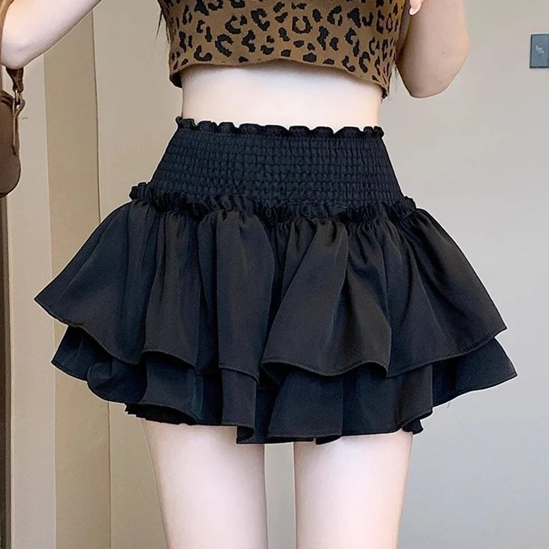 

2026 New Summer Girls Korean Ballet Cake Skirts Lady Sweet High Waist A-line Skirts Women Elegant Solid Thin Short Dress