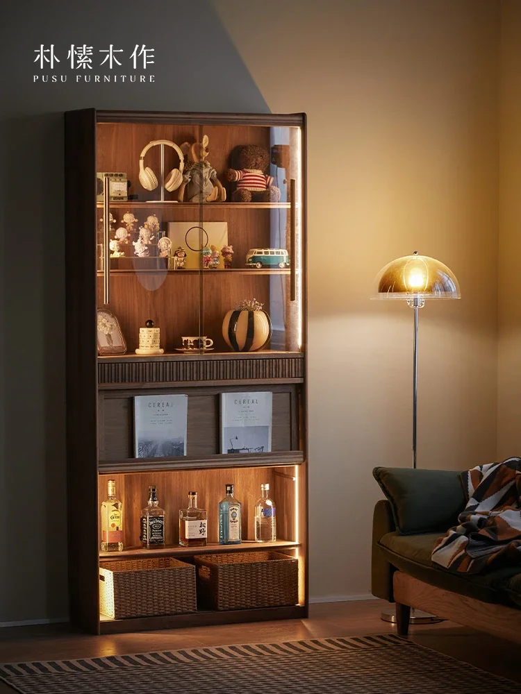 

Black Walnut Solid Wood Display Household Dust-Proof Storage Cabinet