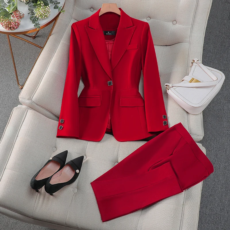 

Formal Uniform Styles Women Business Pantsuits Office Work Wear Blazers Professional Ladies Career Interview Trousers Set