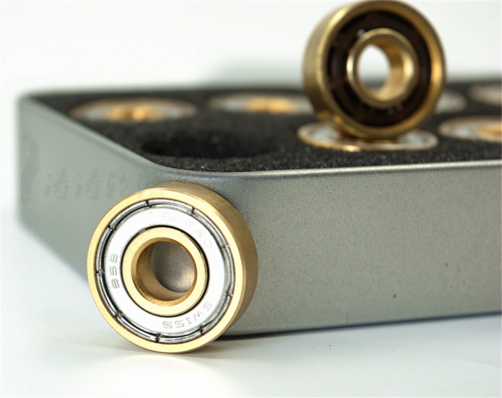 16 Pcs Swiss Golden 7-Beads BSB Speed Bearings Highly Speed ILQ-11 8x22x7 mm Bearing 608Z with Iron Box Inline Skate Bearing