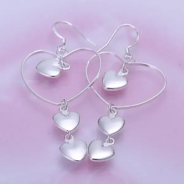 

New trend 925 Sterling Silver Earrings for Women fashion Jewelry love heart long earrings Valentine's Day Gifts