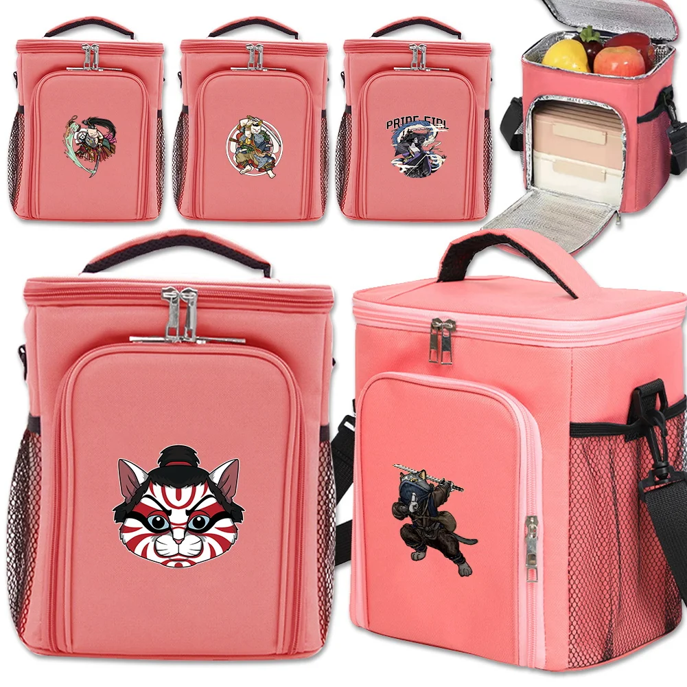 

Ice Pack Lunch Bag Thermal Cooler Bag Food Delivery Box Samurai Printing Series Pink Large Capacity Insulated Picnic Lunch Case