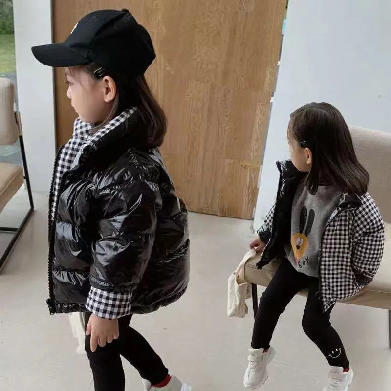 

New Boys Girls Down Jacket For Autumn Winter Outerwear Plaid Boys Waterpoof Hooded Zipper Coat Children's Clothes 5 6 7 Years