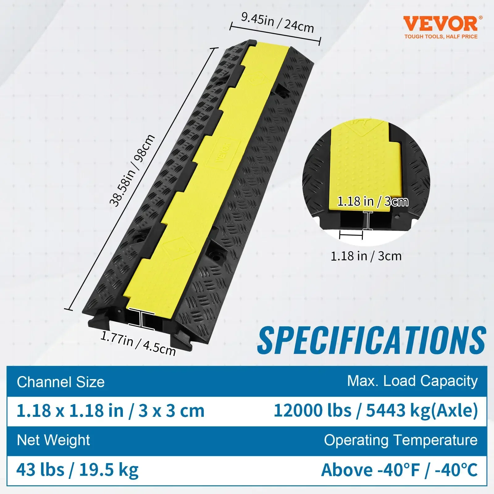 VEVOR-rampa protectora de Cable de goma, 2 canales, 12000 libras/eje de capacidad, manguera resistente, cubierta de alambre, entrada, paquete de 3 actualizaciones