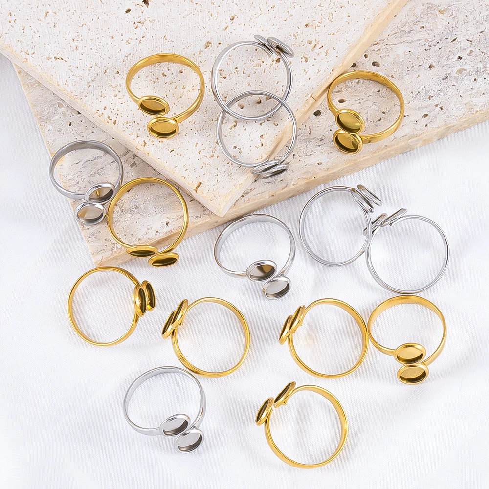 5 個のステンレス鋼調節可能なダブルベゼルリングベースゴール - Gold Plated Ring のレビューと価格
