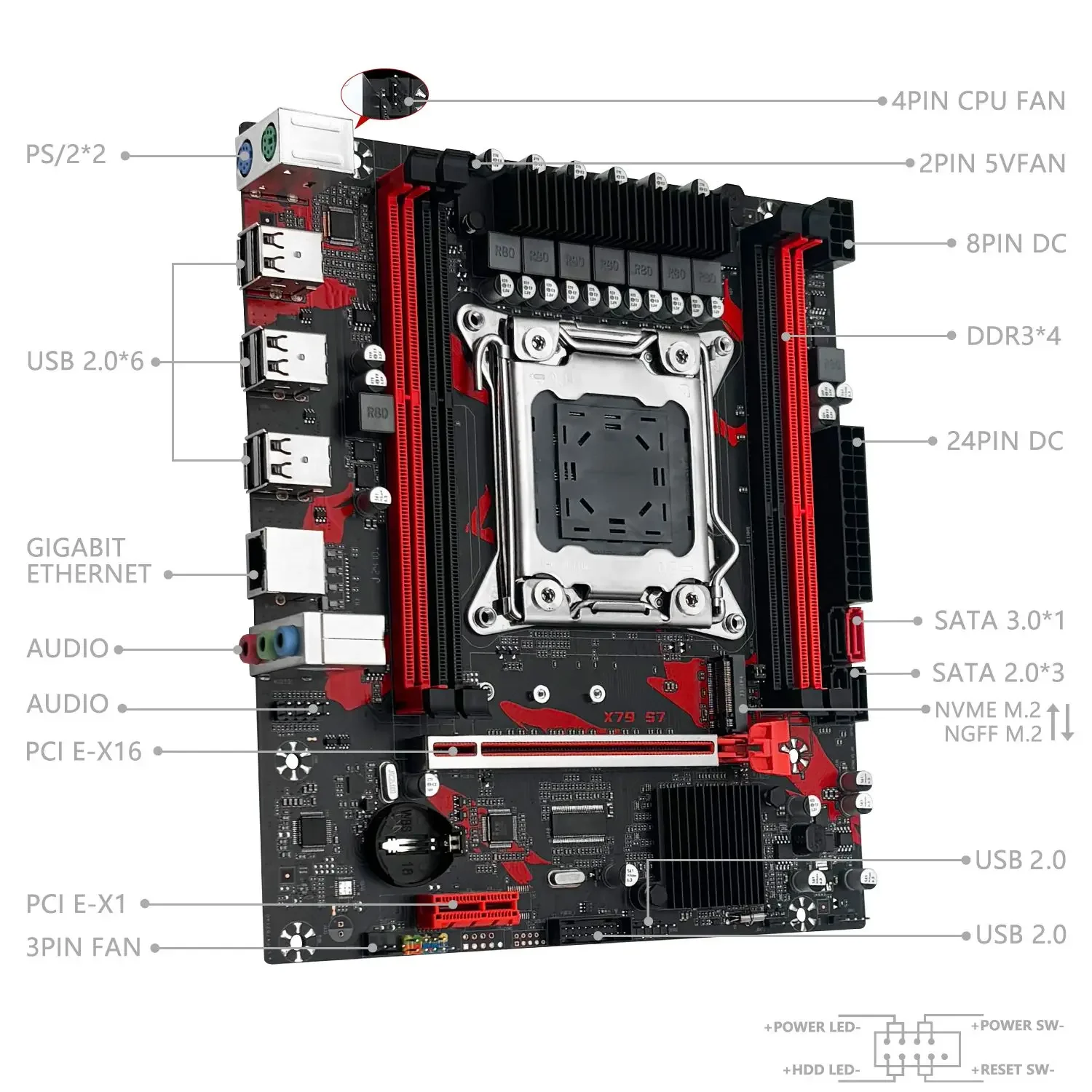 Imagem -04 - Machinist-kit de Placa Mãe Processador Cpu Nvme Sata M.2 Memória Dual Channel Xeon e5 2650 v2 Ddr3 8gb Lga 2011 s7 X79 1333mhz