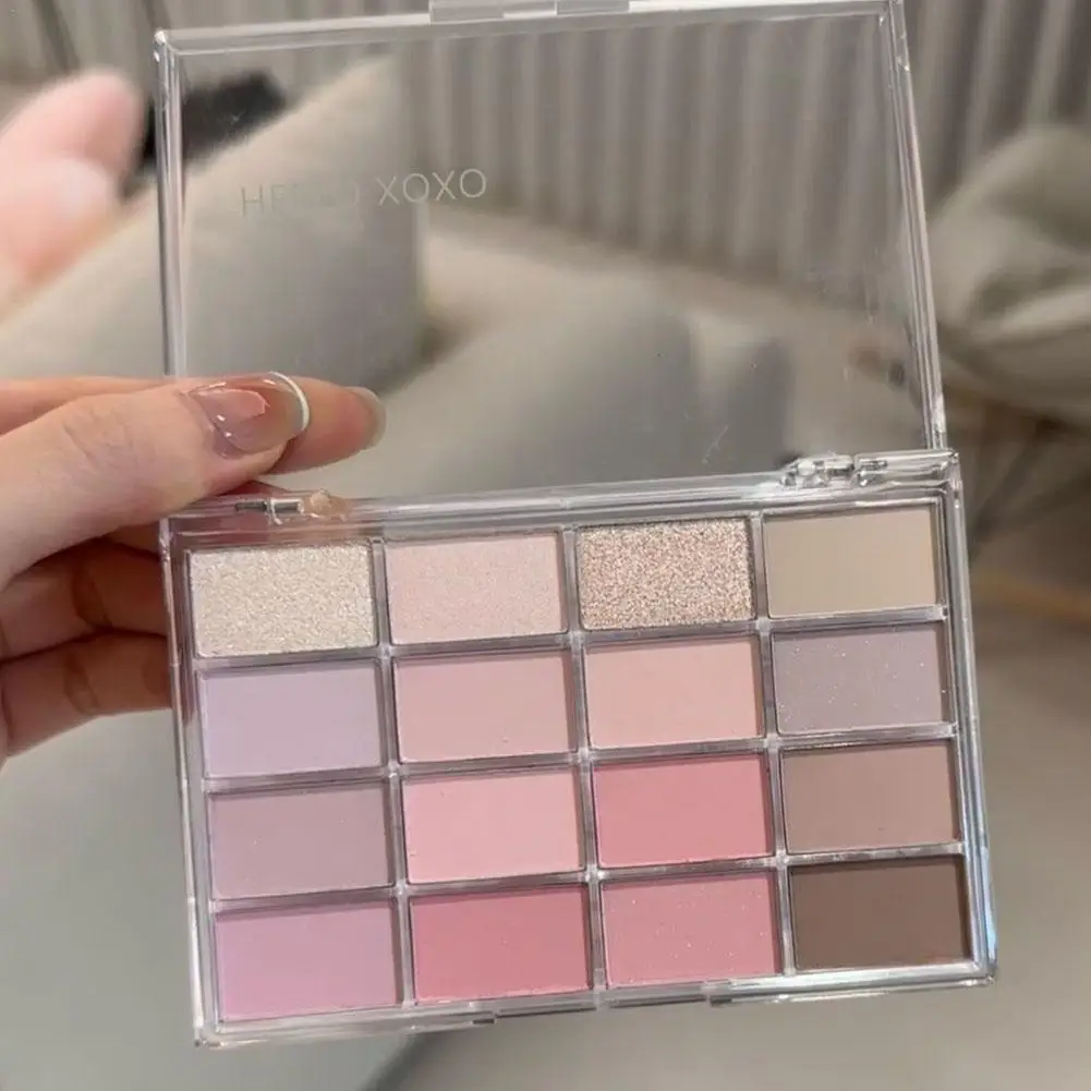 Paleta de sombras de ojos, 16 colores, mate, Nacarado, baja saturación, larga paleta de ojos, maquillaje marrón, brillo Rosa duradero