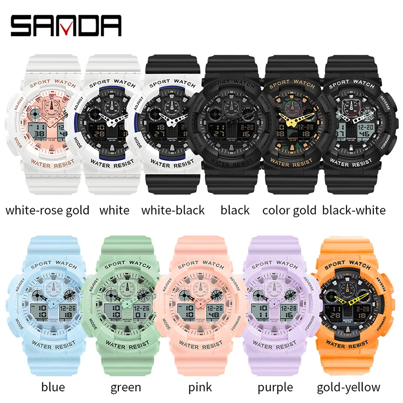 SANDA Outdoor Sports Mens Watches 2023 New Luminous LED Display Multifunction Chronograph 50M Waterproof Men Quartz Watch Reloj