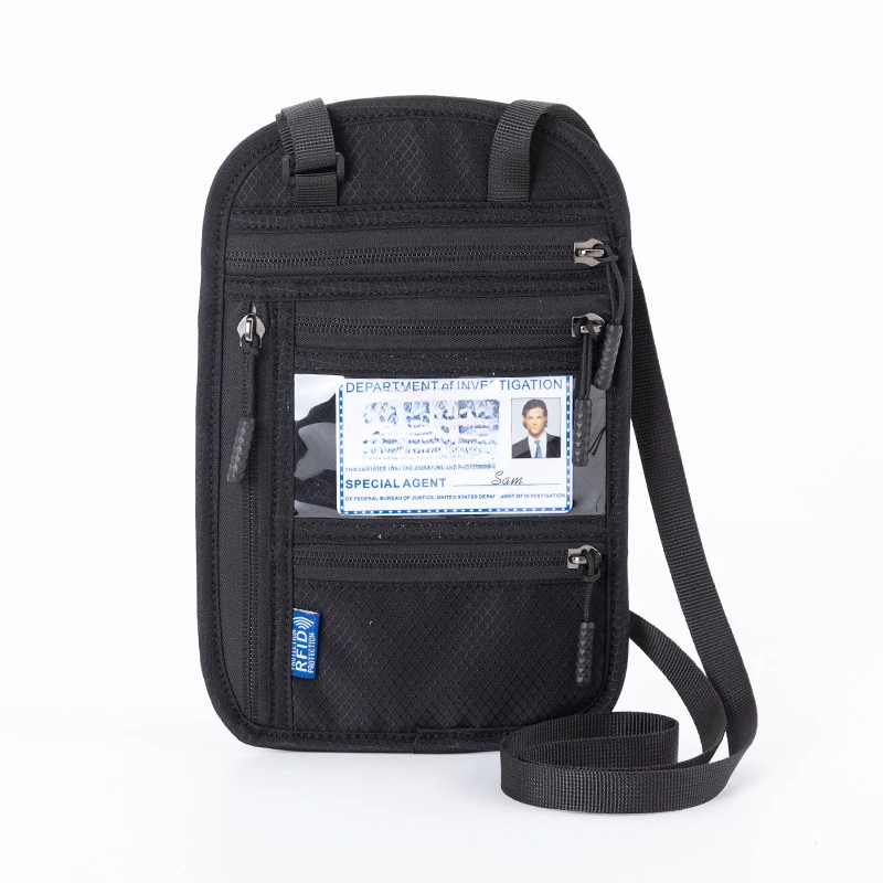 1Pc Multi-functional Neck Hanging Passport Holder Travel Portable Ticket ID Card Anti-loss Shoulder Bag Crossbody Bag RFID Purse