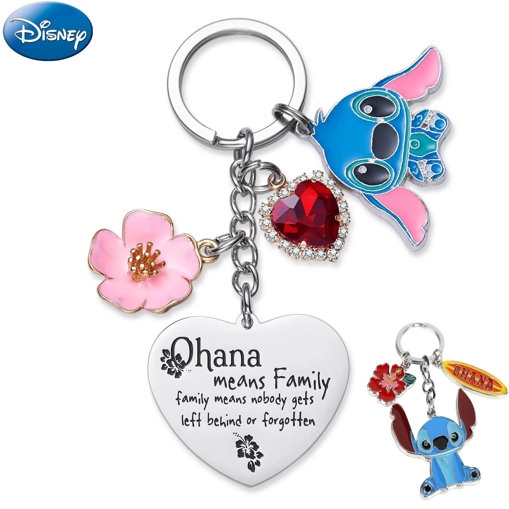 Lindo llavero de punto de dibujos animados amor corazón punto Anime accesorios colgante llaveros titular Lilo Stitch muñeca llavero para niños