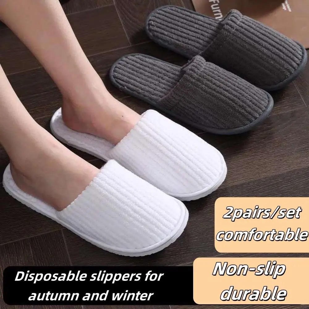 

One Time Use High Quality Closed Toe Non-slip Slippers Velvet Disposable Hotel Bathroom Slippers Travel Slippers Guest Slides