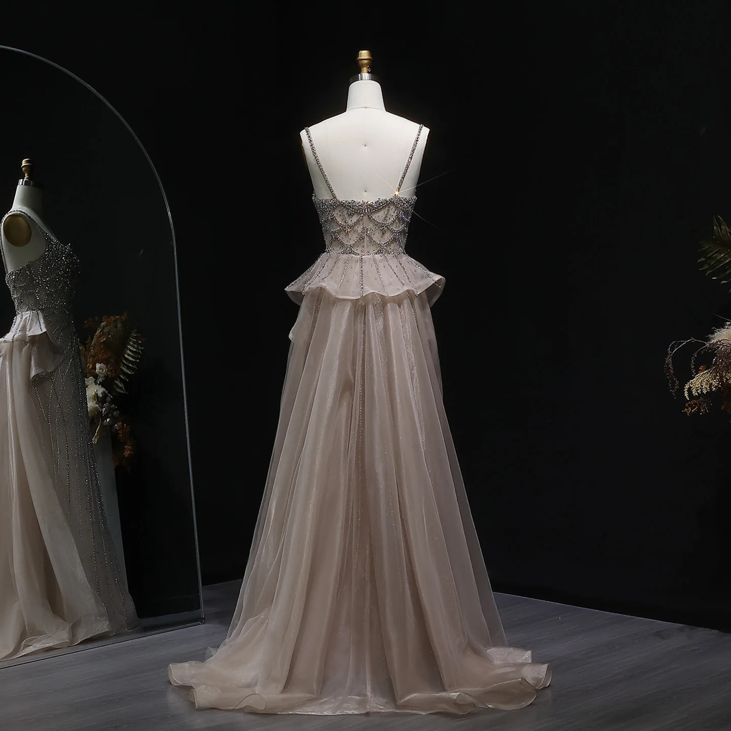 شارون سعيد دبي فستان سهرة حورية البحر الوردي مع تنورة كشكشة سباغيتي للنساء فستان حفلات الزفاف SS026 مخصص