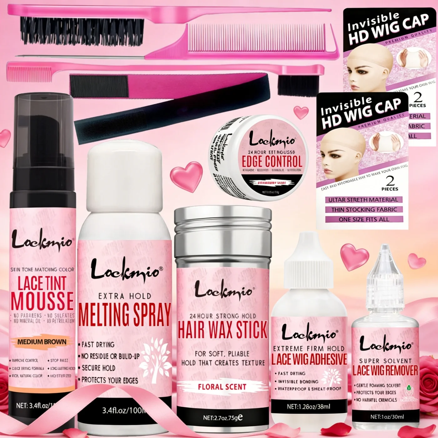 

Lace Wig Tint Mousse Set Dyeing Spray Invisible Melting Spray Smoothing Wax stick Edge Control Gel Strong Wig Adhesive Remover