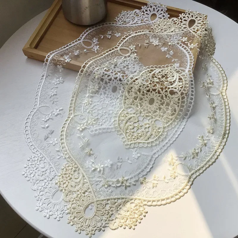 Luxury European oval embroidered flowers lace hollow tablecloth table mat living room Kitchen small balcony bar decoration cover