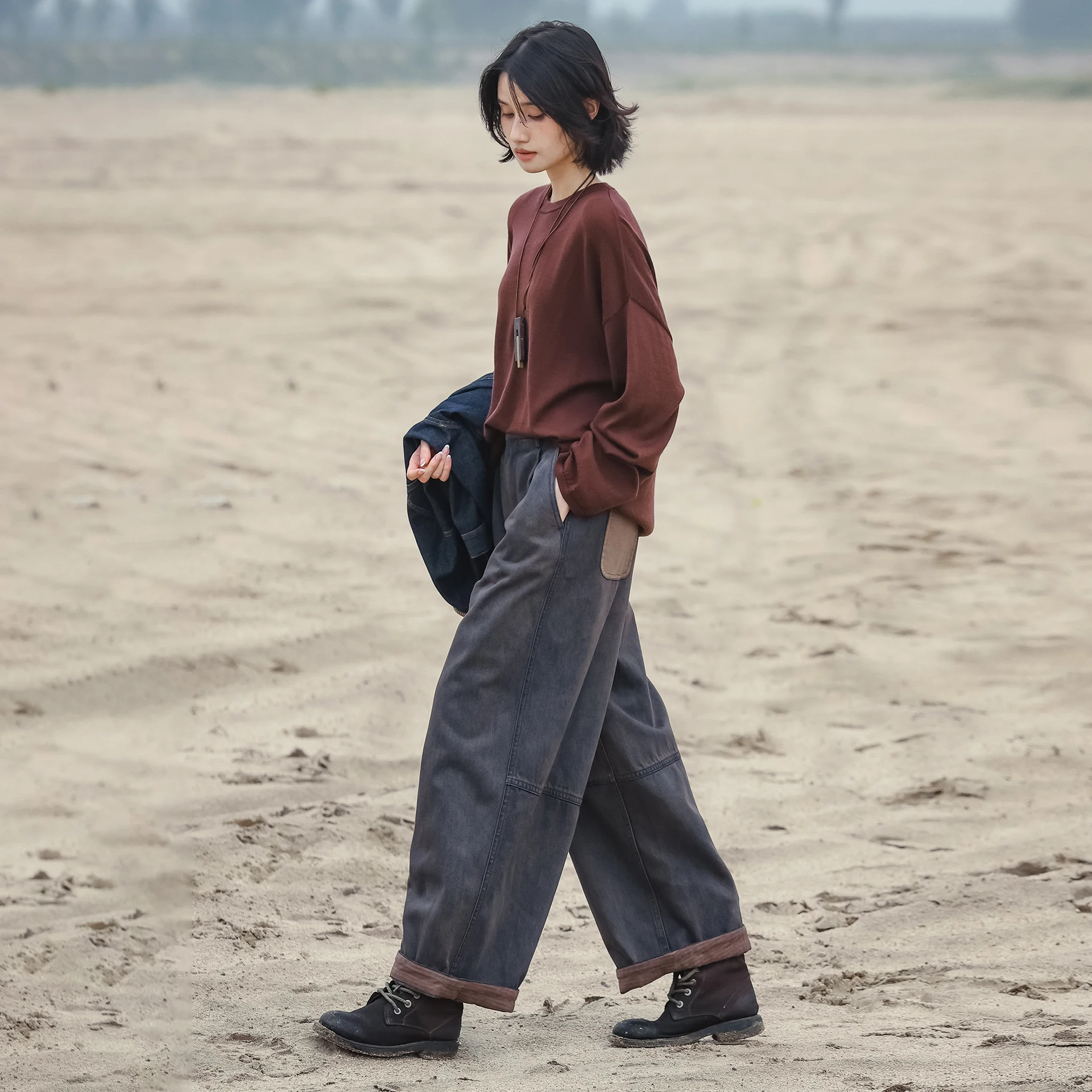 

Женские джинсы прямого кроя с художественной отделкой, свободные, осенне-зимние, хлопковые, с застежкой на молнии, без стрейча