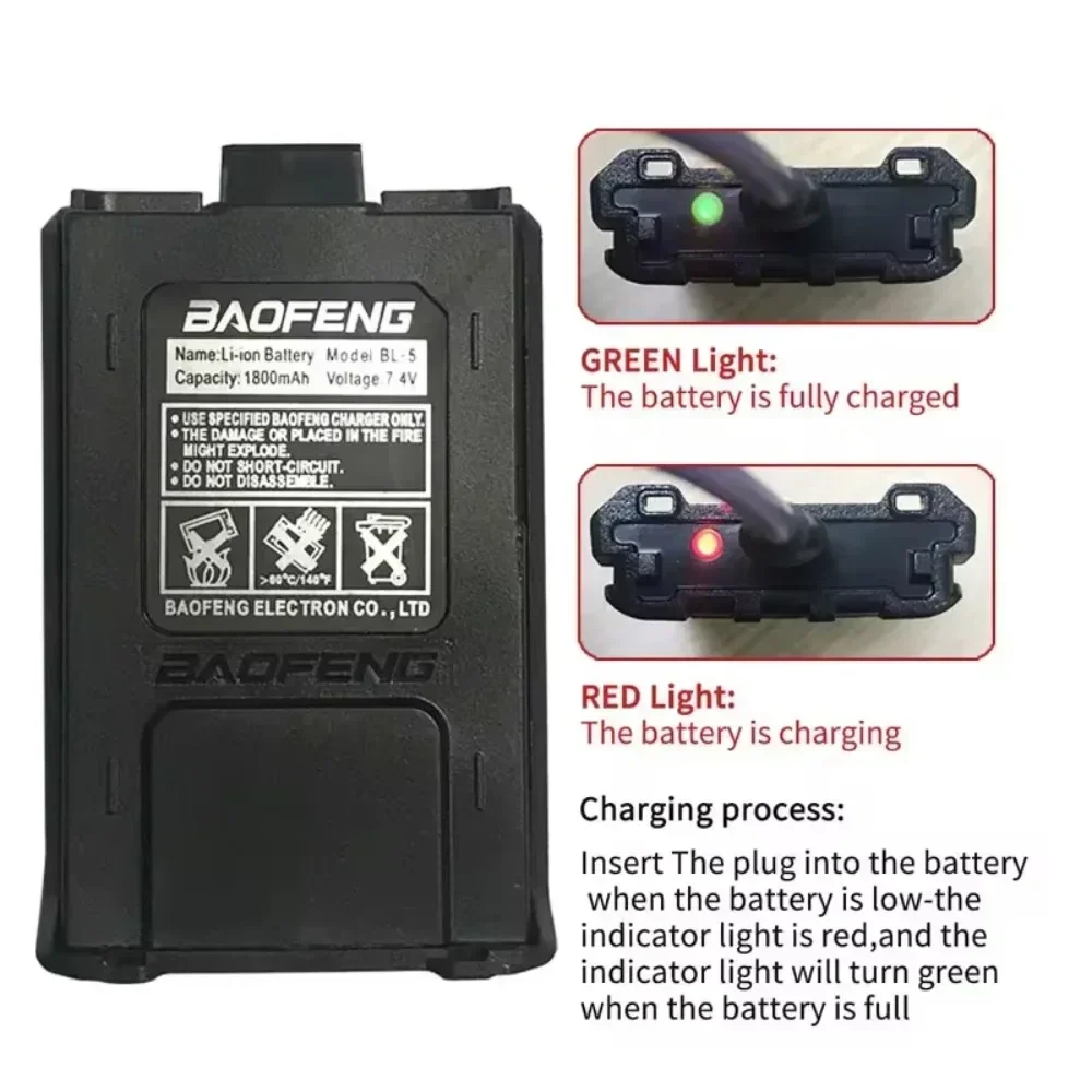 BL-5 لبطارية Baofeng UV 5R 1800mAh Type-C ملحقات الشاحن لملحقات جهاز الاتصال اللاسلكي UV5R UV-5RE DM-5R Plus BF-F8