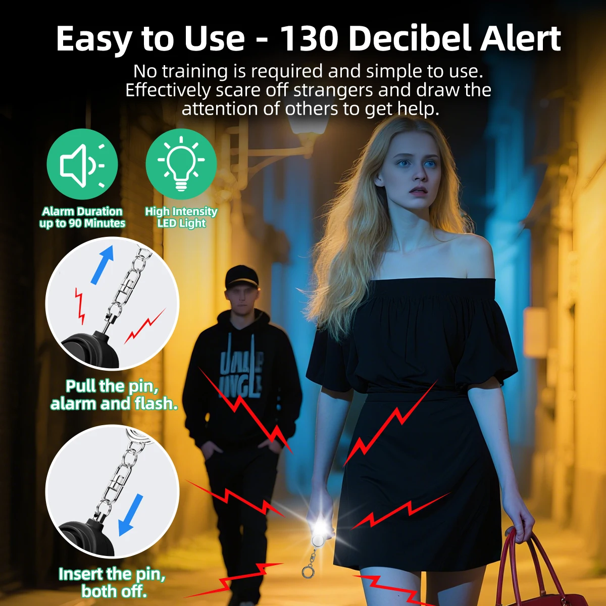 Anmone 130db حماية تنبيه الدفاع الشخصي صفارة الإنذار المضادة للهجوم الأمن للأطفال فتاة النساء الأكبر سنا تحمل بصوت عال إنذار الذعر