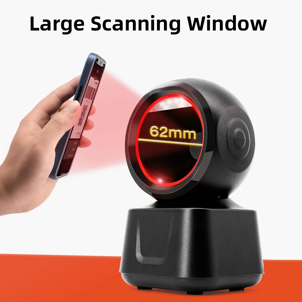 Scanner de Código de Barras Sem Fio de Alta Velocidade, Plataforma Mãos Livres, Leitor de Sentido Automático, Porta USB, Plug and Play, Janela, Android, 1D, 2D, QR