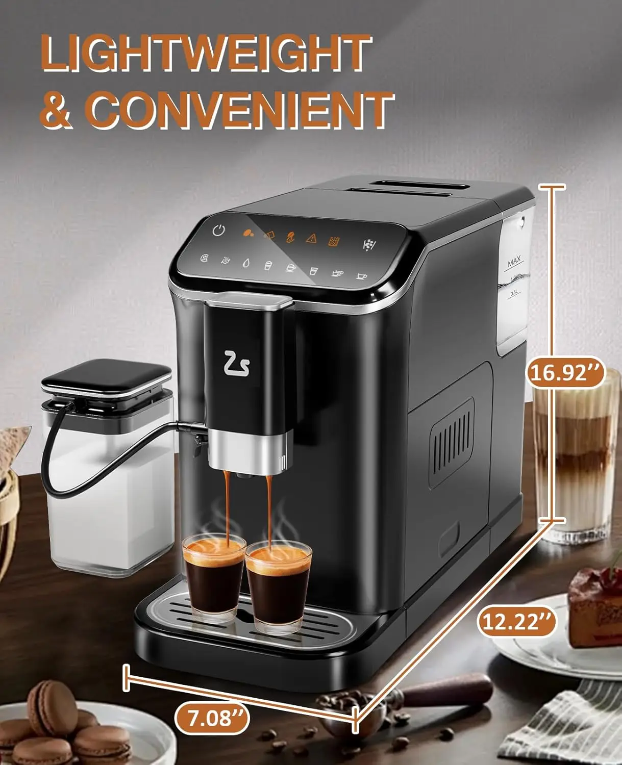 20 Bar Fully Automatic Espresso Machine, Espresso & Coffee Machine With Automatic Milk Frother, 1.5L Water Tank, Built-In Grind