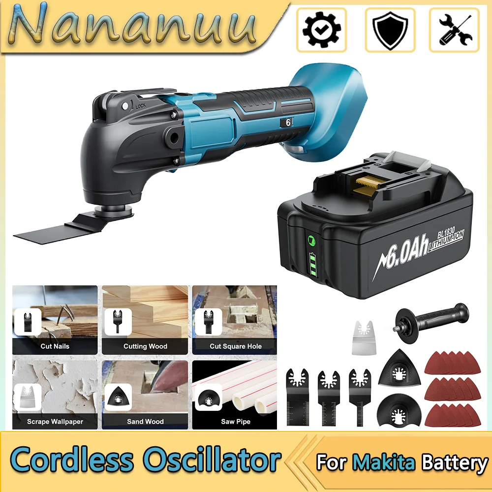 

Nananuu Беспроводной осциллирующий многофункциональный инструмент Электрическая пила с триммером/лопатой/режущим деревообрабатывающим инструментом для батареи Makita