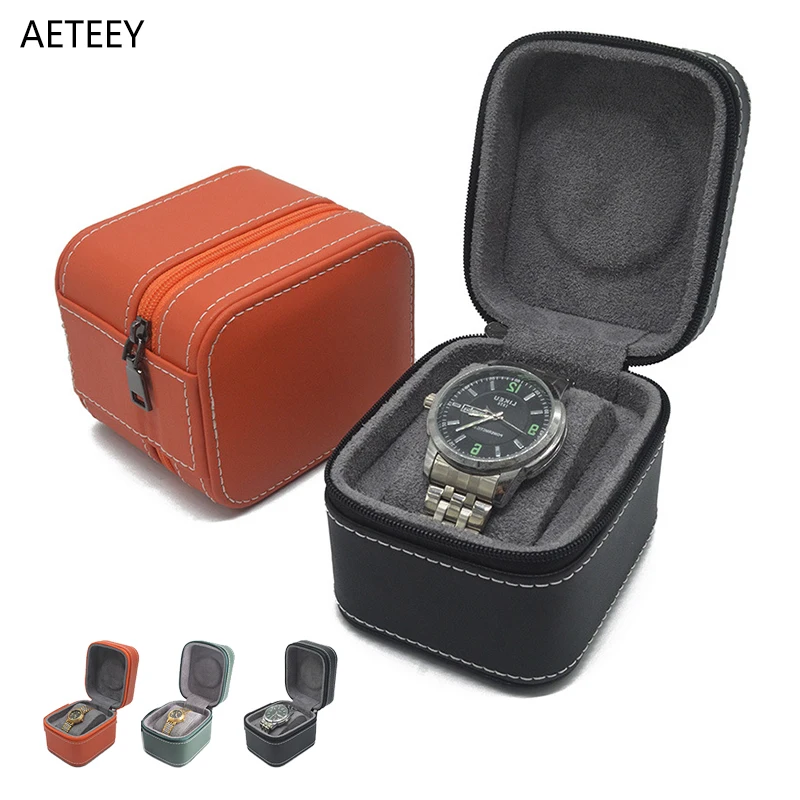 High Grade PU Leather single Watch Storage Box Portable Zipper Organizer Case Mechanical Watches Box Gift Free Engraving of Logo