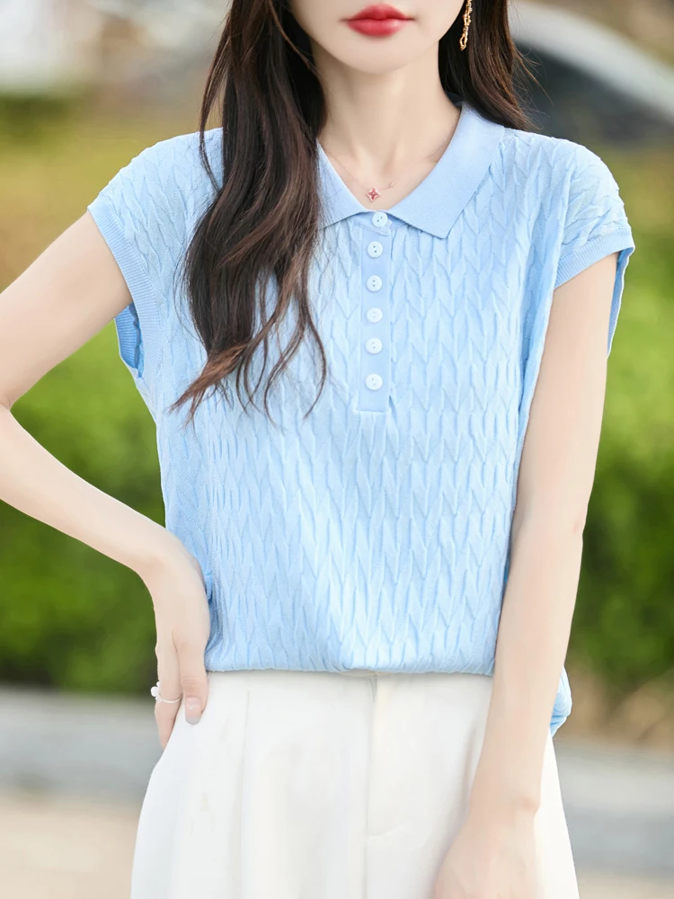 

New Summer T-Shirt lapel Button T-Shirt Solid color T-Shirt Women's High Grade T-Shirt Fashion Comfortable Leisure T-Shirt Tops