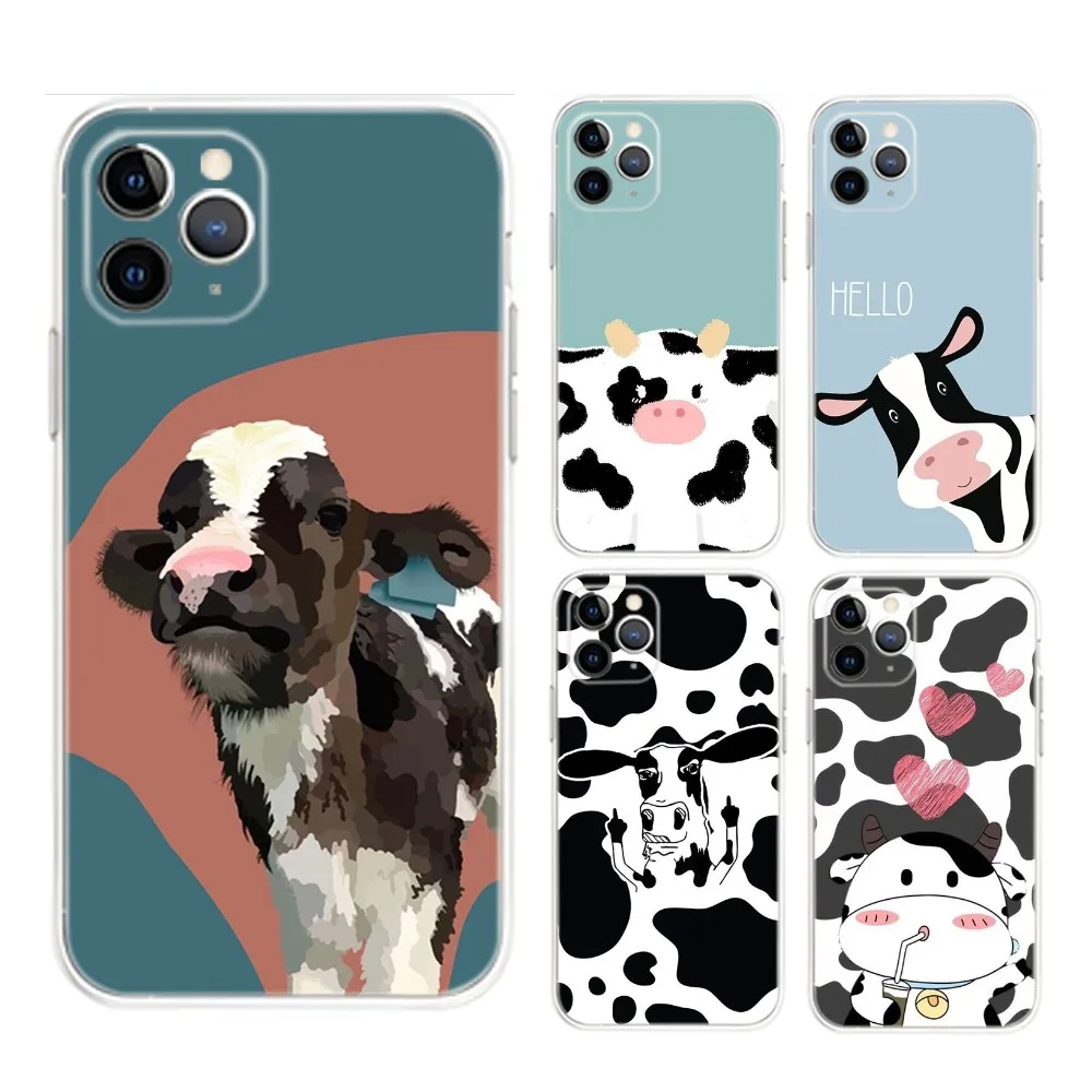 Cartoon Dairy Cattle Cow Phone Case For iPhone Apple 15,14,13,12,Mini,11,Pro,Max,Plus,X,XR,XS,8,SE,2020,Plus Transparent Cover