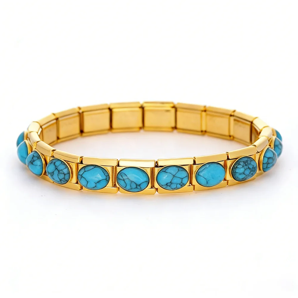 

Big Blue White Stone Gold Color Charms Italian Stainless Steel Bracelet 18pcs Pack Woman Men DIY Jewelry Set Watch Strap Chain