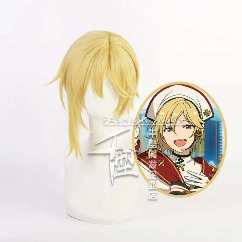 Game Ensemble Sterren Nito Nazuna Cosplay Pruik 40Cm Geel Kort Haar Hittebestendige Synthetische Halloween Feestaccessoires Rekwisieten