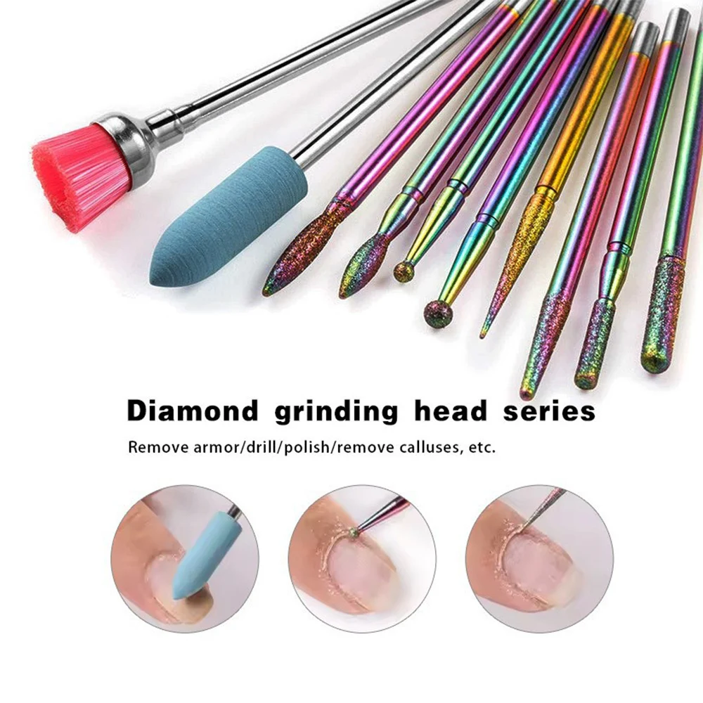 Set di testine diamantate colorate per lucidatura della superficie delle unghie, strumento per la pelle morta, accessori per punte per trapano per unghie