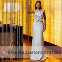 Customized 3D Flower Beaded Strapless Evening Dresses Crepe Sleeveless Floor-Length Formal Occasion Dresses WEdding Party Gown