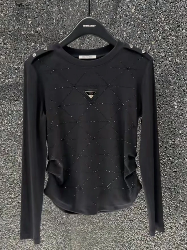 

Модная женская базовая футболка с длинным рукавом, осенне-зимняя новинка, корейский стиль, приталенная, с круглым вырезом