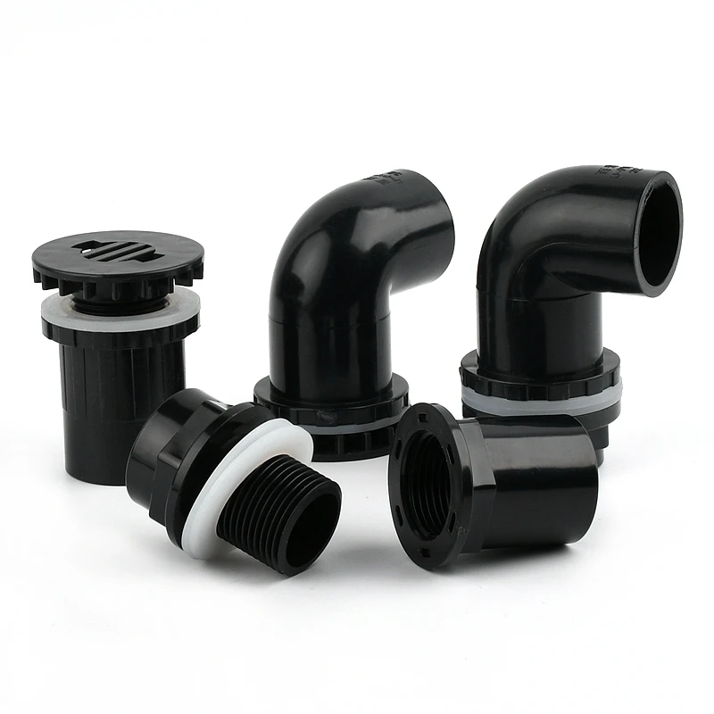 20~50mm Black PVC Pipe 90° Elbow Direct Connectors Thicken Aquarium Overflow Joints Garden Irrigation Inlet Outlet Drain Fitting