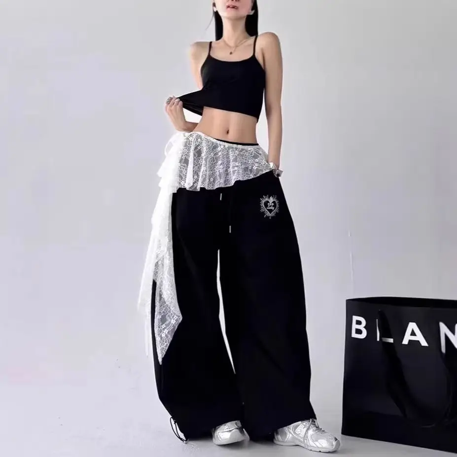 Lace Up See Through Mini Skirt Ladies Y2K Street Style Flower Embroidery High Waist Irregular Ruched Ruffle Casual Short Skirt