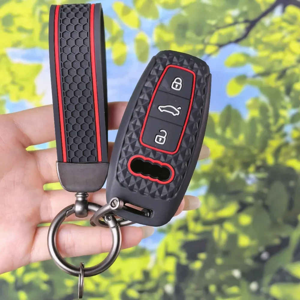 Diamond Grain Silicone Smart Key Protector with Keychain Fit Audi A3 A4 B9 A6 A7 4K A8 E-tron Q5 Q8 C8 D5 SQ8
