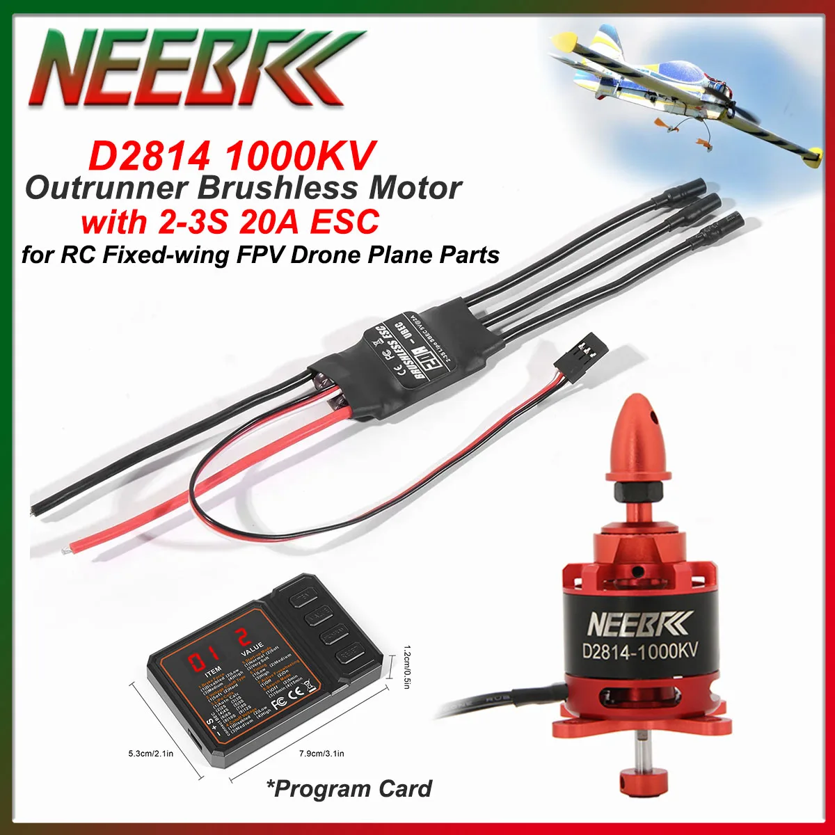 NEEBRC 2814 1000KV Outrunner Bürstenloser Motor mit 20A ESC 2-3S für RC Starrflügel FPV Racing Drone Flugzeug Quadcopter Modellteil