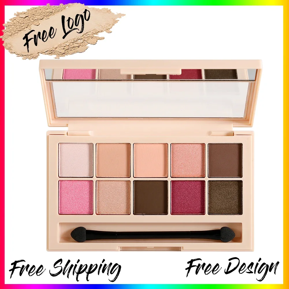 

Private Label 10-Color Earthy Eyeshadow Palette with Brush High-Quality Non-Smudging Waterproof Easy To Apply Eye Shadow Makeup