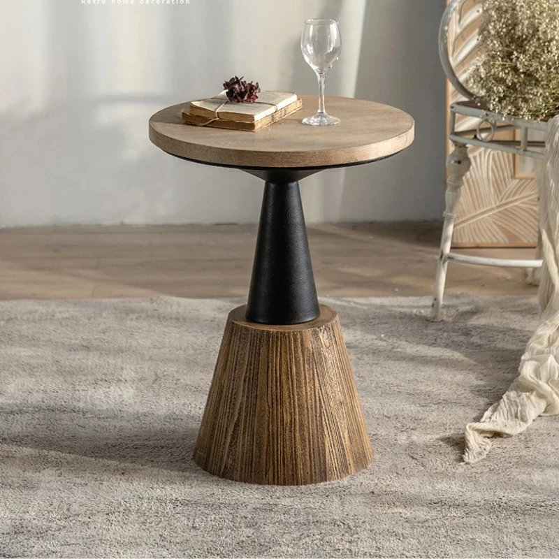 طاولة نهاية زاوية Wabi-Sabi، مكتب شاي مستدير ريفي، مقعد جانبي عتيق لصالة أريكة المقهى أو منطقة المعيشة في غرفة النوم #2